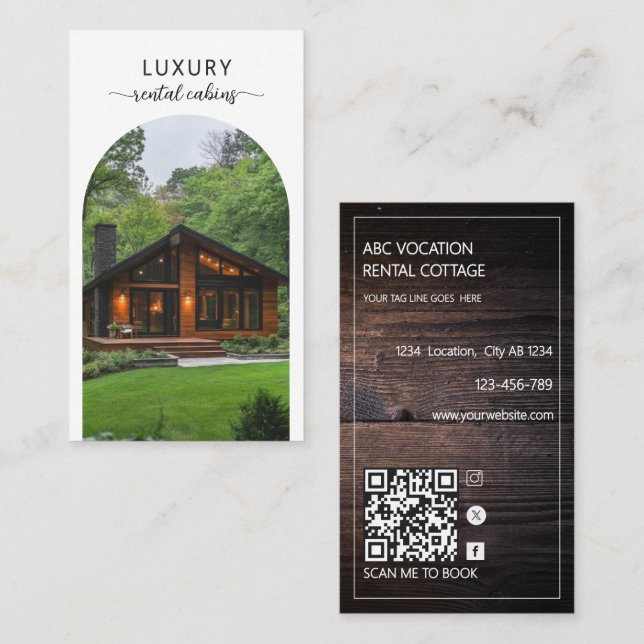 Rustic arch QR Code Vacation Rental Guest House Business Card (Front/Back)