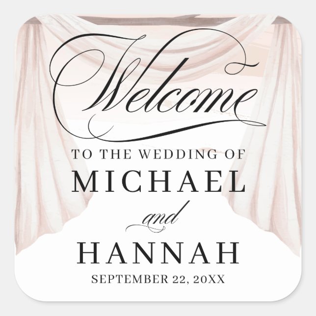 Rustic Arch Vintage Rose Wedding Welcome Square Sticker (Front)