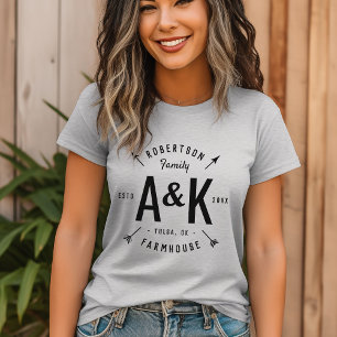 Rustic Arrow Family Monogram Farmhouse T-Shirt
