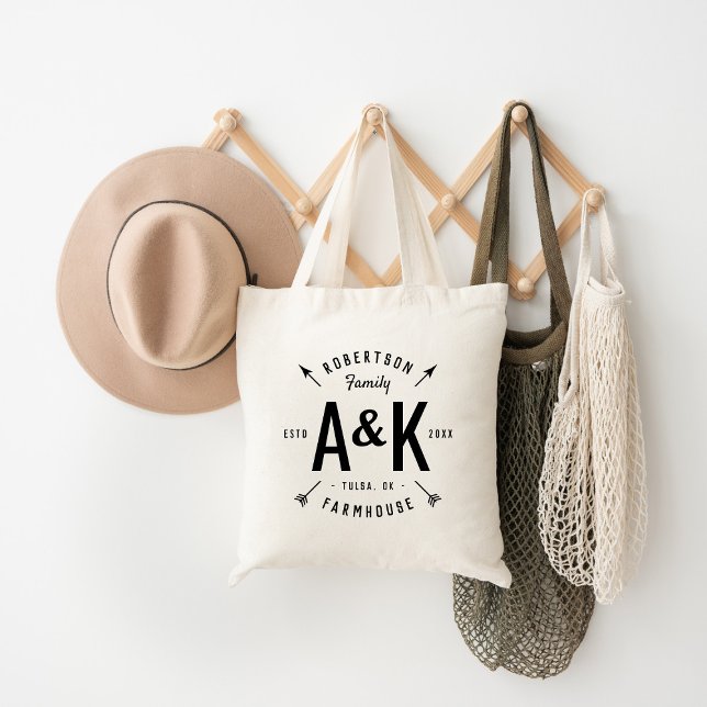 Rustic Arrow Family Monogram Farmhouse Tote Bag (Creator Uploaded)