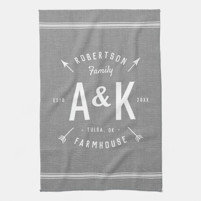 Rustic Arrow Family Monogram Tea Towel (Vertical)
