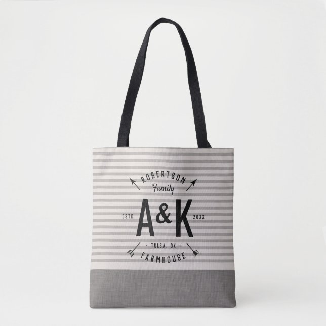 Rustic Arrow Family Monogram Tote Bag (Front)