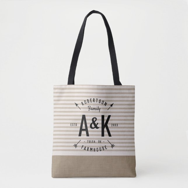 Rustic Arrow Family Monogram Tote Bag (Front)