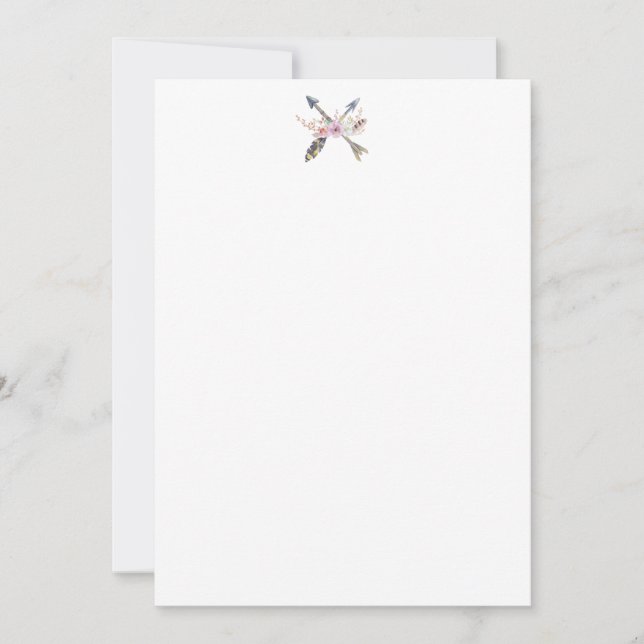 Rustic Arrow Feather Flower Stationary Thank You Card (Front)