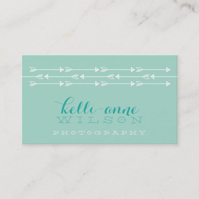 RUSTIC ARROW PATTERN cute boho white mint fresh Business Card (Front)