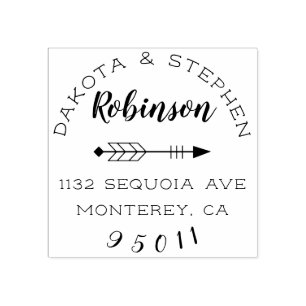 Rustic Arrows & Calligraphy Married Couple Address Rubber Stamp