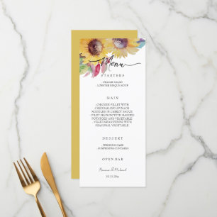 Rustic Artistic Sunflower Watercolor Art Menu