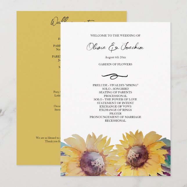 Rustic Artistic Sunflower Watercolor Art Programme (Front/Back)