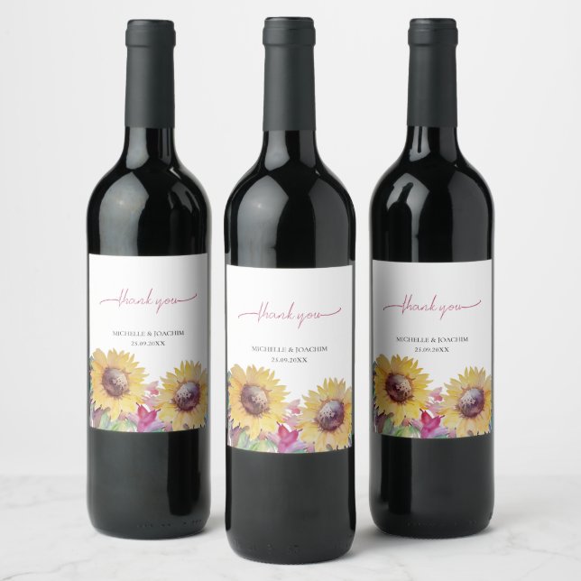 Rustic Artistic Sunflower Watercolor Art Wine Label (Bottles)