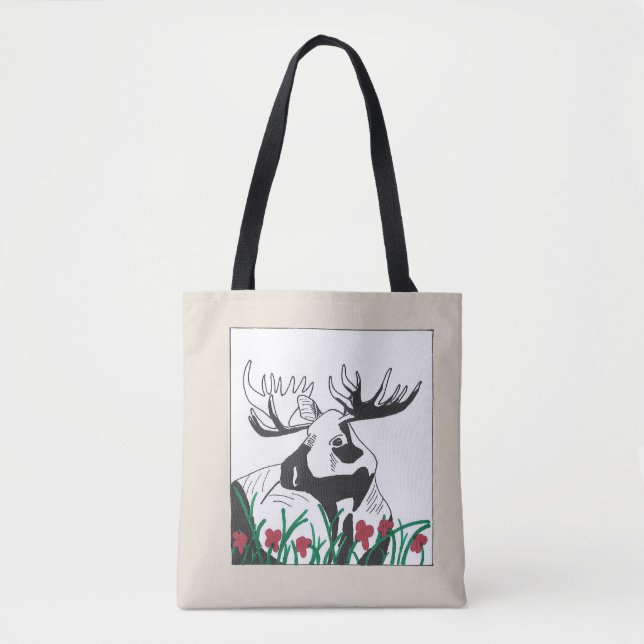 Rustic Artistic Wildflowers Moose Tote Bag (Front)