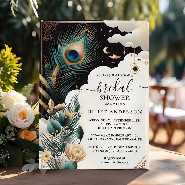 Rustic Asian Sky Cloud Peacock Bridal Shower Invitation (Creator Uploaded)