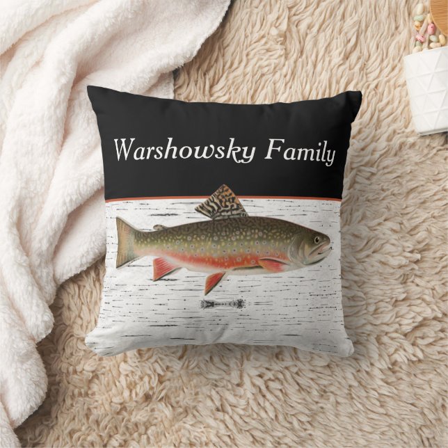 . Rustic Aspen Bark Trout fisherman  Brushed Polye Cushion (Blanket)