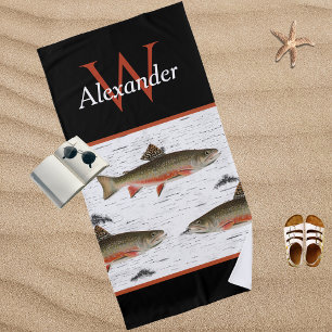 Rustic Aspen Bark Trout Fisherman River Lake House Beach Towel