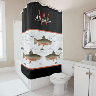 Rustic Aspen Bark Trout Fisherman River Lake House Shower Curtain