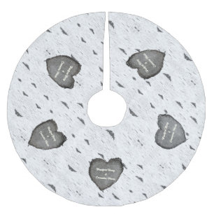 Rustic Aspen Bark Wood Carved Hearts couples names Brushed Polyester Tree Skirt