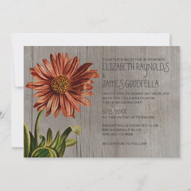 Rustic Aster Wedding Invitations (Front)