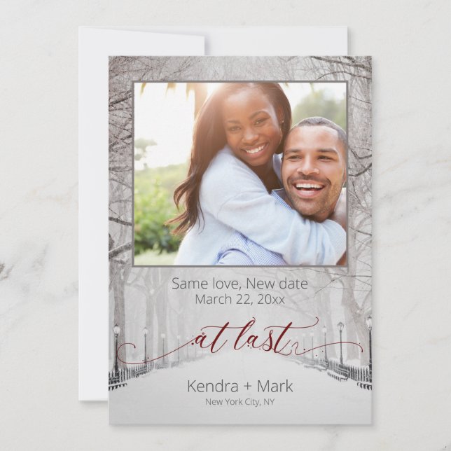 Rustic At Last Photo New Date  Save the Date Invitation (Front)