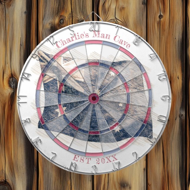 Rustic Australian Flag Custom Name Est Date Dartboard (Creator Uploaded)