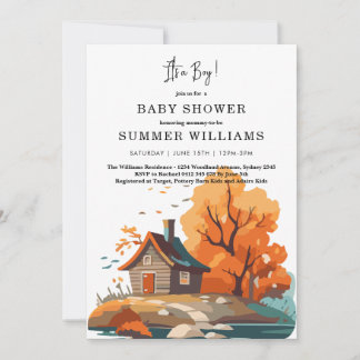 Rustic Autumn Baby Boy Shower Invitation
