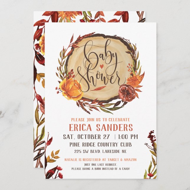Rustic Autumn Baby Shower Invitation (Front/Back)