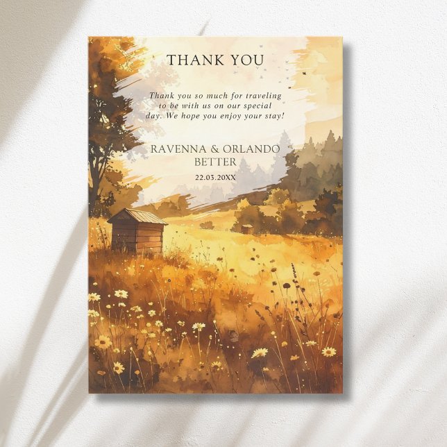 Rustic Autumn Barn Meadow Wedding Thank You Card (Creator Uploaded)