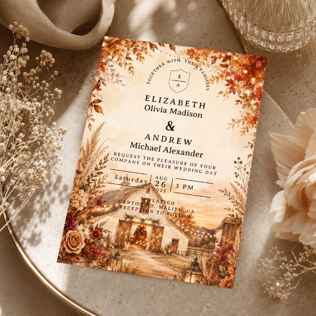 Rustic Autumn Barn Wedding Invitation (Creator Uploaded)
