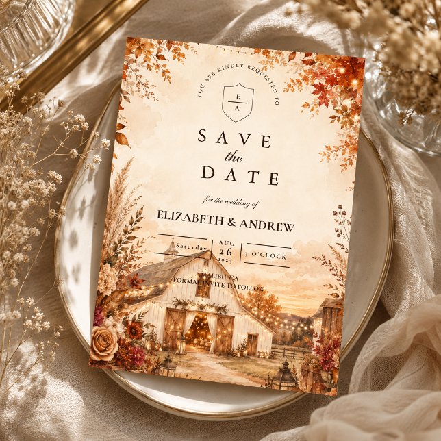 Rustic Autumn Barn Wedding Save The Date (Creator Uploaded)