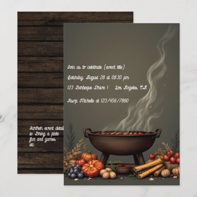 Rustic Autumn BBQ Fall Gathering Invitation (Front/Back)