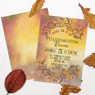 Rustic Autumn Berry Wreath Thanksgiving Dinner Invitation
