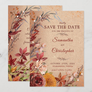 Rustic Autumn Bloom Burgundy Amber Floral Save The Date