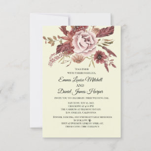 Rustic Autumn Blooms Cream Background Watercolor Invitation