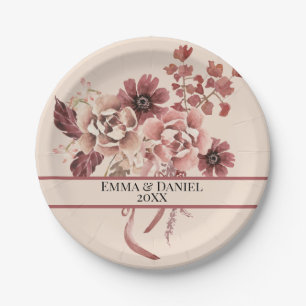 Rustic Autumn Blooms Light Beige Watercolor  Paper Plate