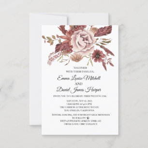 Rustic Autumn Blooms Watercolor Invitation