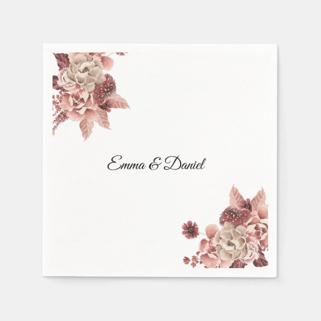 Rustic Autumn Blooms Watercolor  Napkin (Front)