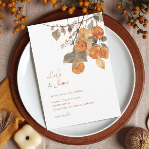Rustic Autumn Boho Dried Orange Garland Wedding  Invitation