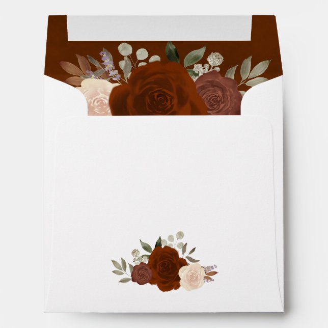 Rustic Autumn Boho Floral Square Wedding Envelope (Back (Bottom))