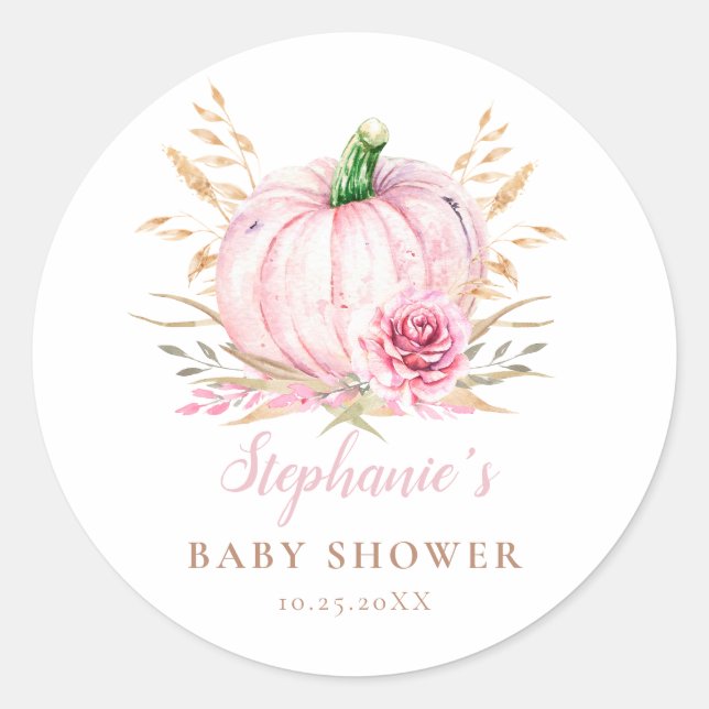 Rustic autumn boho Pumpkin baby Girl shower Classic Round Sticker (Front)