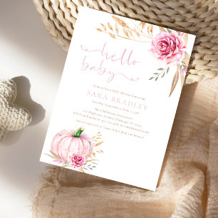 Rustic autumn boho Pumpkin baby Girl shower  Invitation