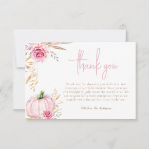 Rustic autumn boho Pumpkin baby Girl shower Thank You Card