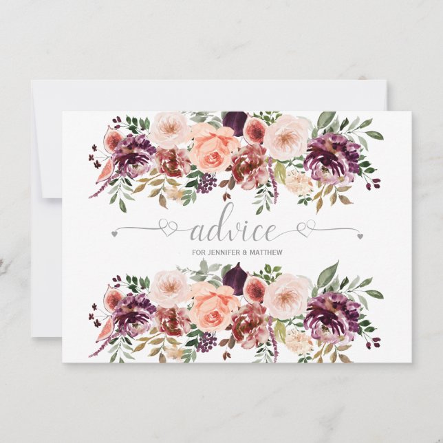 Rustic Autumn Boho Watercolor Flowers Advice Cards (Front)