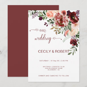Rustic Autumn Boho Watercolor Flowers Heart Script Invitation