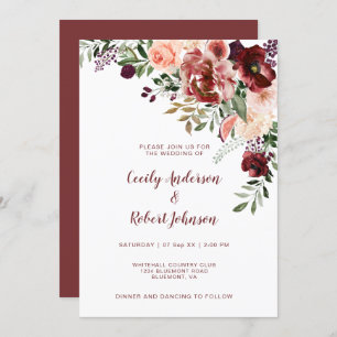 Rustic Autumn Boho Watercolor Flowers Invitation