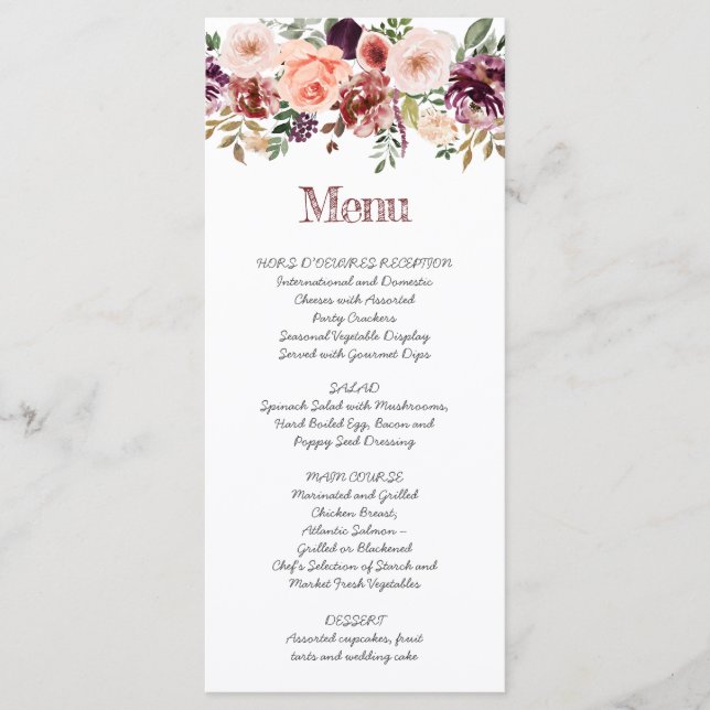 Rustic Autumn Boho Watercolor Handwritten Script Menu (Front)