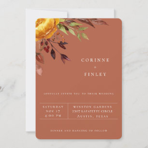 Rustic Autumn Bouquet Rust Wedding Invitation