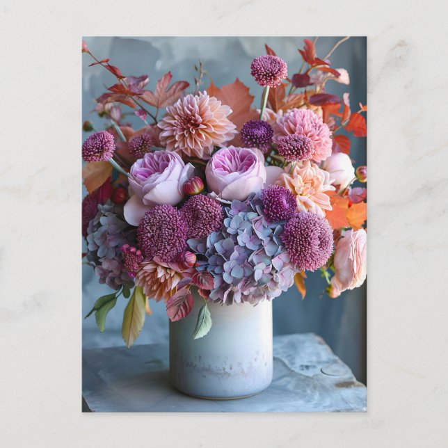 Rustic Autumn Bouquet with Dahlias and Hydrangeas Postcard (Front)