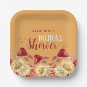 Rustic Autumn Bridal Shower Sunflowers Mushroom Paper Plate
