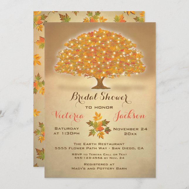 Rustic Autumn Bridal Shower with twinkle lights Invitation (Front/Back)