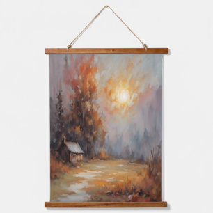 Rustic Autumn Cabin Landscape Fall Art Hanging Tapestry
