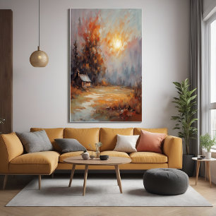 Rustic Autumn Cabin Landscape Fall Art Poster