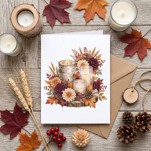 Rustic Autumn Candle Floral Centerpiece Card